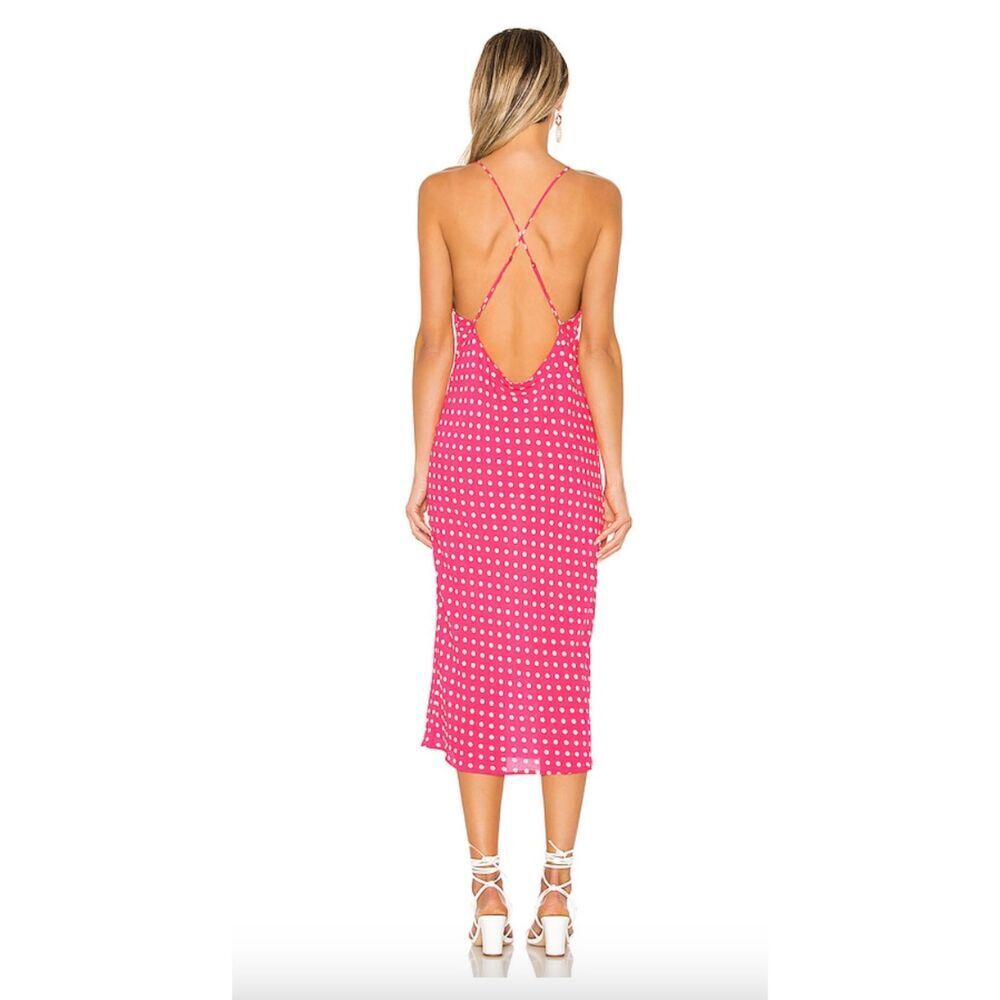 RESA Hot Pink White Polka Dot Harper Slip Midi Dress Lightweight Size Medium - Picture 3 of 10